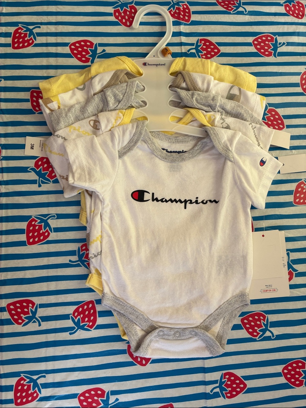 Champion White & Gray Logo Baby Bodysuit Pack with Yellow Accents